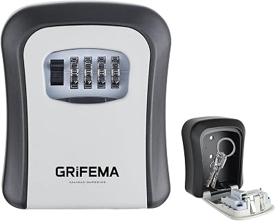 GRIFEMA Key Safe Wall Mounted 4 Digit Code Outdoor Lock Box Gray GA1003-1