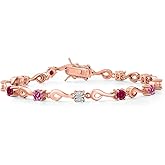 Gem Stone King 18K Rose Gold Plated Silver Pink Moissanite and Red Created Ruby and White Lab Grown Diamond Bracelet For Women (2.17 Cttw, Gemstone Birthstone, Round 4MM, 7.5 Inch)