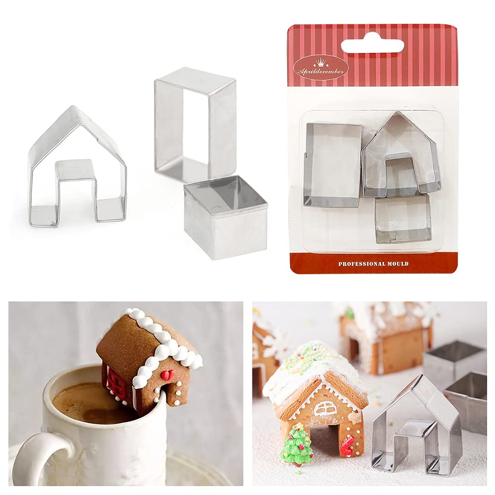 Photo 1 of 3Pcs Christmas House Cookie Cutter Set, Mini Ginger House Stainless Steel Cookie Cutter, Chocolate Biscuit Mold, DIY Gingerbread Baking Decorating Tools