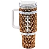 SEM LIFE 40 Oz Rhinestone Bling Tumbler Cup with Handle and Straw (FOOTBALL), Stainless Steel and Double Wall Insulated, Stand Out and Shine at Parties, Ball Games, Tailgating, Office, Daily Life