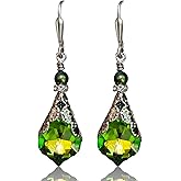 Antique Inspired Vintage Victorian Dangle Drop Earrings for Women - Colored Austrian Crystal Leverback Earrings - Jewelry Gift for Her