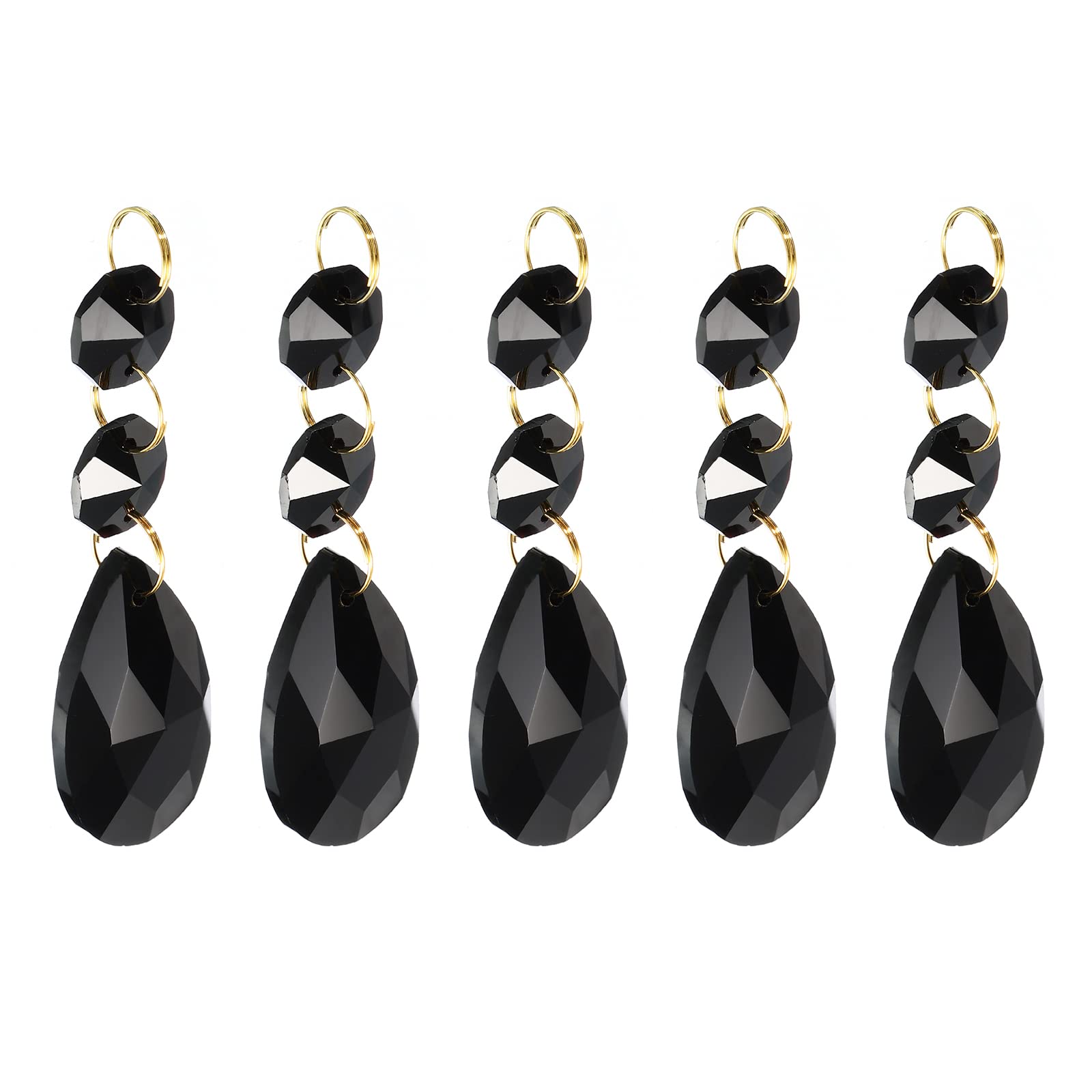 PATIKIL Clear Crystal Teardrop, 5 Pack 38mm Chandelier Prisms Parts Hanging Beads with 14mm Octagonal Bead for Chandeliers Decoration, Black
