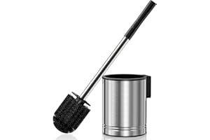 HAMITOR Toilet Cleaner Brush and Holder Set: Bathroom Wall-Mounted Stainless Steel Toilet Bowl Scrubber – Durable and Space-S