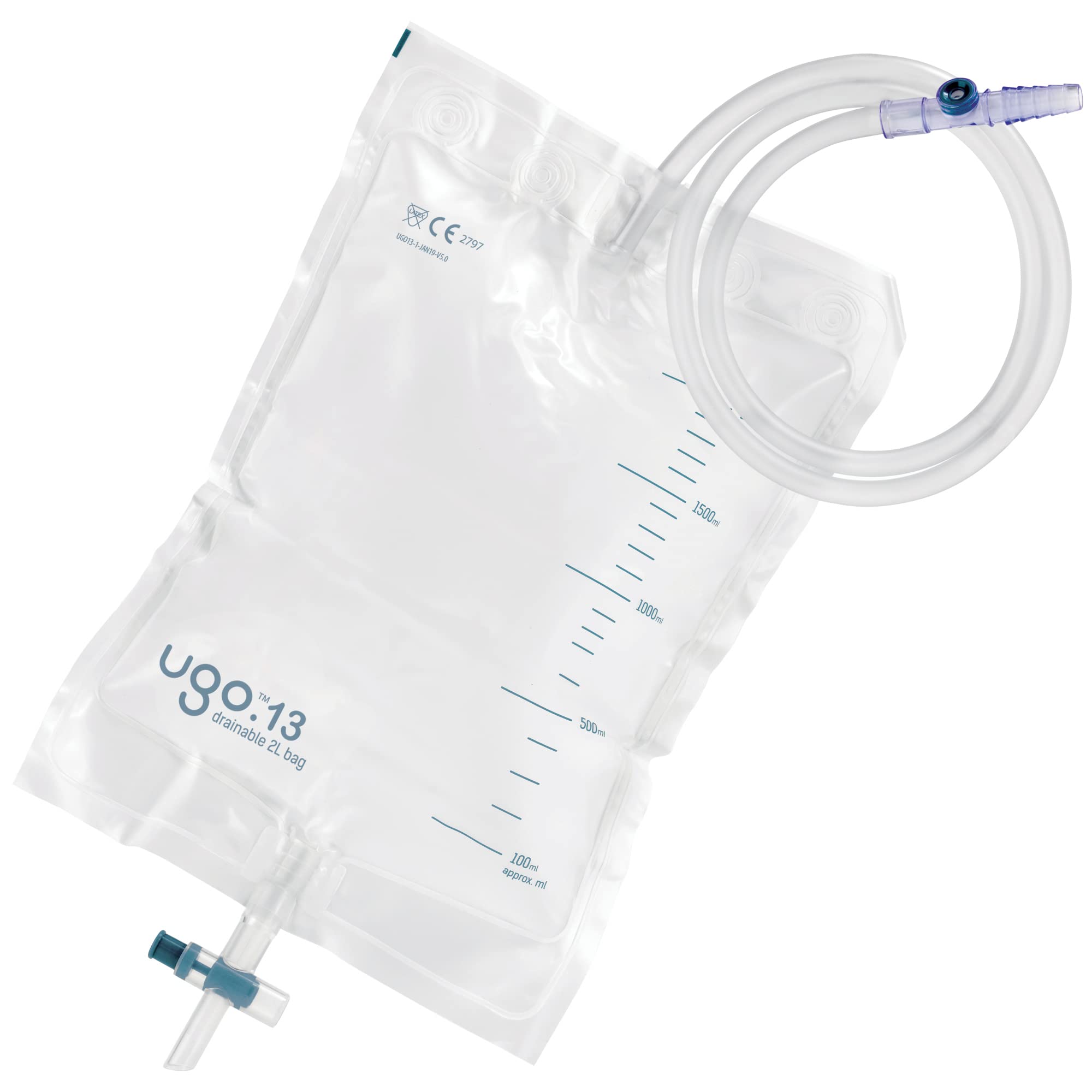 Ugo 2L Night Bags (x10) - Urine Drainage Bags/Urinal Catheter Night Bags, T Tap or Lever Tap with Kink Free Connection (Ugo 13 - T Tap (Continuous Drainage), Sterile)