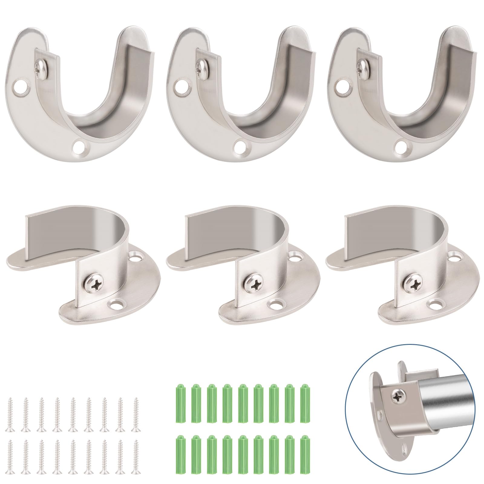 6 Pcs Stainless Steel Closet Rod Holders, Closet Rod End Support