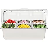 GSHIOIO Ice Food Serving Display Tray with Clear Roll Top 6 Pans Buffet Condiment Dispenser Countertop Cold Serving Trays Cooling Food Dishes Display Plate Case for Seafood Fruit Party Buffet Tray