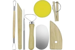 AIBER Evwoge 8 Pcs Ceramic Clay Tools Set, Wooden Clay Wax Pottery Sculpting Modeling Tool Kits Pottery Smoothing Cleaning Carving Shaping Cutting Tools