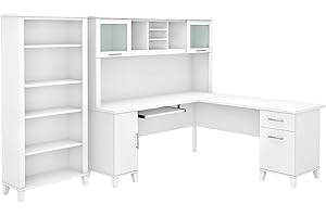 BUSH FURNITURE Bush SET011WH Somerset 72-Inch L-Shaped Desk with Hutch and 5-Shelf Bookcase, White