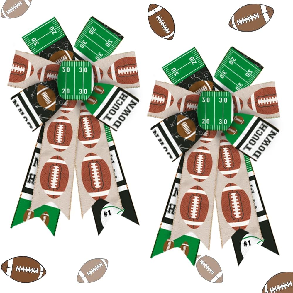 Bows & Ribbons - 2PCS Fall Wreath Bows American Football Bows Touch Down Gridiron Burlap Bows for Wreaths, Fall Fabric Linen Ribbon Bows for Thanksgiving Party Home Indoor Outdoor Decoration Wreath Ornament Supplies