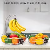 Mutool 2-Tier Fruit Basket with Banana Hanger Detachable Countertop Silver view 2