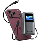 AsperX Portable Charger Power Bank, 45W 10,000mAh, Retractable USB-C Cable | TFT Smart Display, Compact Travel Battery Pack, Fast Charging Battery Bank for iPhone 18/17 Series, iPad, Galaxy, Pixel