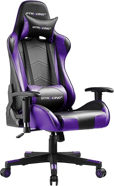 Amazon Com Gtracing Gaming Chair Racing Office Computer Ergonomic Video Game Chair Backrest And Seat Height Adjustable Swivel Recliner With Headrest And Lumbar Pillow Esports Chair Purple Furniture Decor