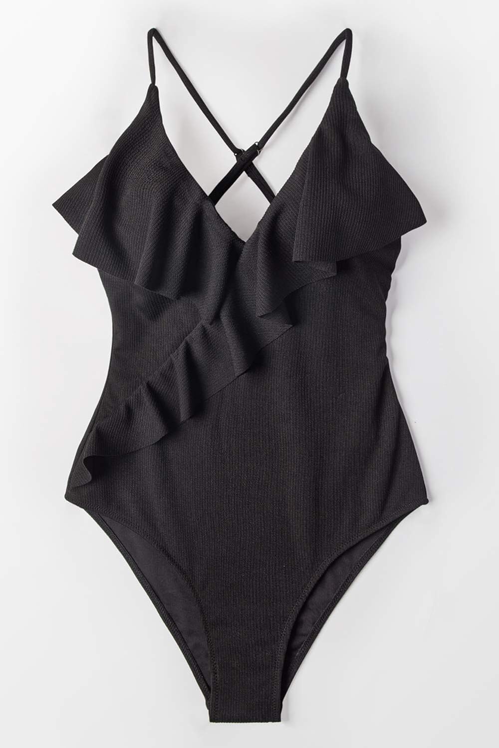 black one piece ruffle swimsuit
