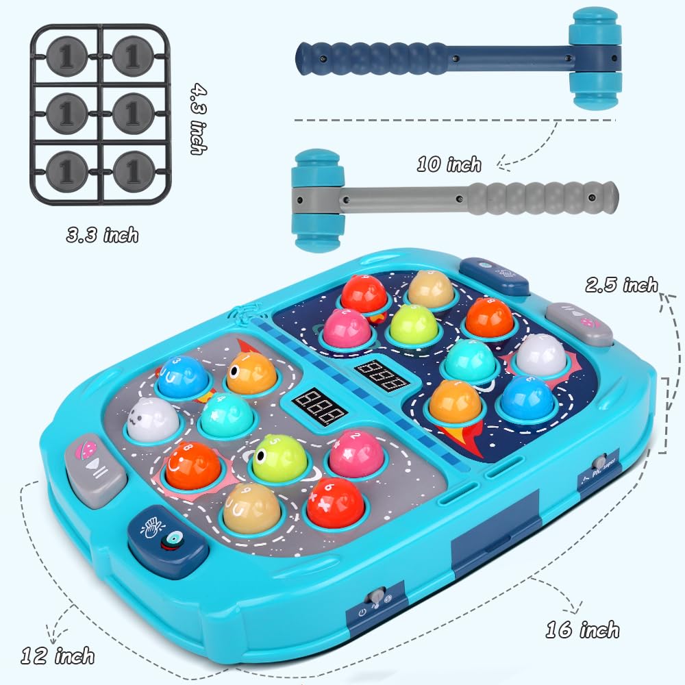 Whack Game Mole for Toddlers, Toys for 3-12 Year Old Boys and Girls, Pounding Game for Kids,Gifts for 3 4 5 6+ Year Old Boys, Interactive Educational Toy with Sound and Light,PK Mode with 2 Hammers
