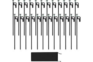HOLANHING 24Pcs Tent Stakes, 12in Heavy Duty Tent Stakes with Storage Pouch, Forged Steel Metal Stake for Tent Used on Rocky Place, Grassland, Dessert(24Pcs, 12in, Diameter 1/4")