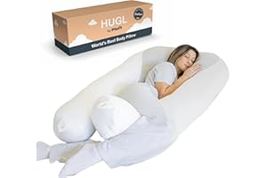 Plufl Hugl Cooling Body Pillow for Adults Made with Memory Foam | U Shaped Maternity Pillows Great for Side Sleepers & Pregnant Women | Washable Cover | White