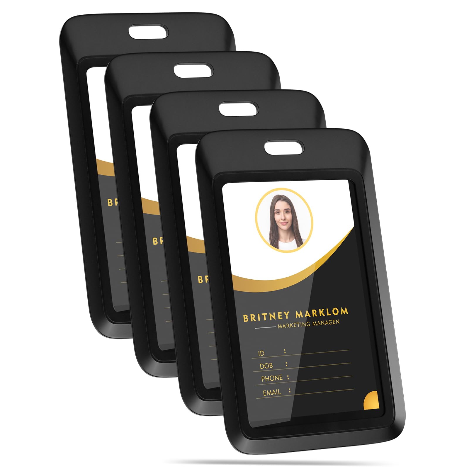 Photo 1 of 4 Pack Sliding Black ID Badge Holder, Heavy Duty Plastic ID Badge with Clear Window, Vertical Key Card Holder Protector Pouch for Office School ID Cards Proximity Key Cards Drivers Licenses & Passes