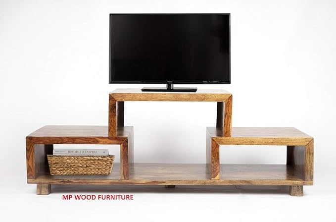 MP WOOD Furniture Sheesham Wood TV Entertainment Unit/Cabinet - Teak Finish