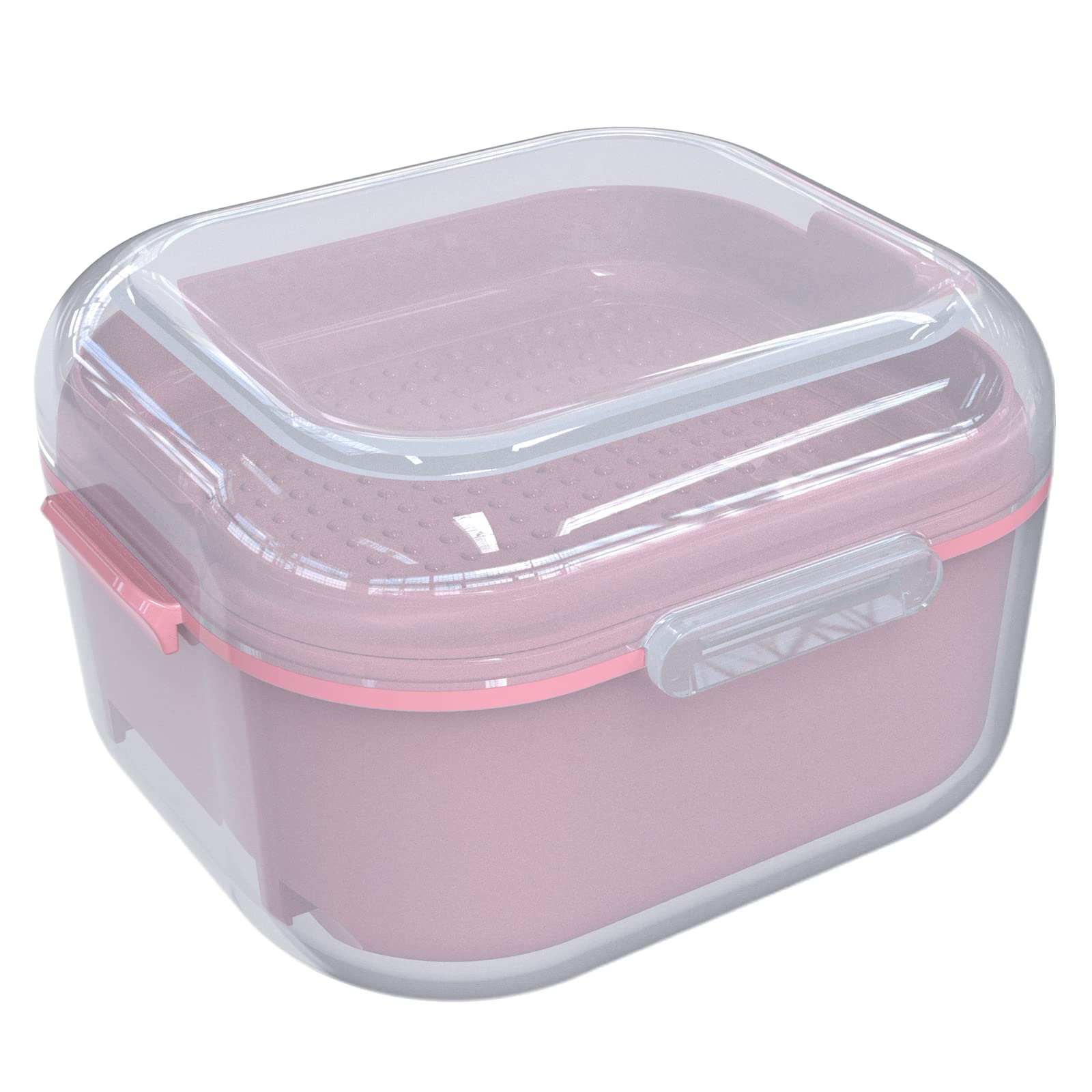 ARGOMAX Denture Case, Denture Cup for Soaking Dentures, Thorough Cleaning of Dentures, Retainer, Clear Braces (Clear Case + Pink Filter and Tray).