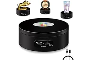 YVV LED Rotating Display Stand, Lighted Base-Crystal Glass Art, 360 Degree Automatic Mute Rotating Turntable, Motorized Display Stand with Colorful Lights, Tumbler Supplies Spinner 4.72in