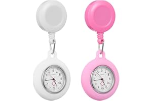 Baluue 2pcs Nurse Watch Fob Retractable Watches with Second Hand and Silicone Sleeve, Clip On Lapel Pocket Watch for Nurses D