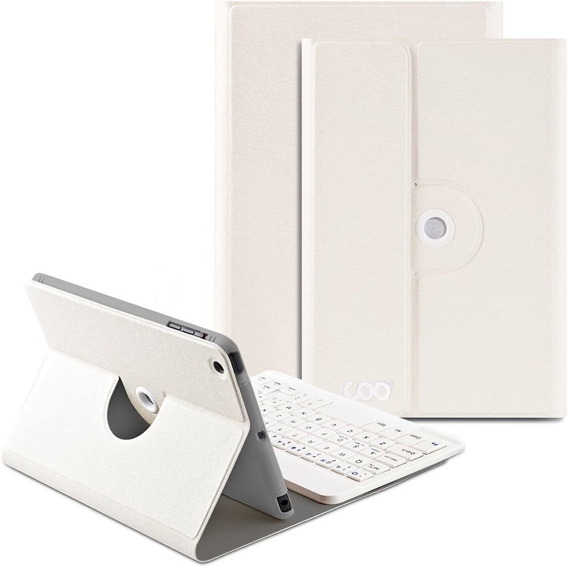 iPad Mini Keyboard Case,COO iPad Mini Case with Wireless Detachable Bluetooth Keyboard with 360 Degree Rotation and Multi-Angle Stand Apple Sleep/Wake Cover for Apple Mini 1/2/3 (White)