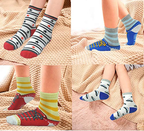 Toddler Socks With Grip HYCLES Baby Girp Socks 12 Pairs For Boys Girls 0-7 Years Kids Socks With Grips