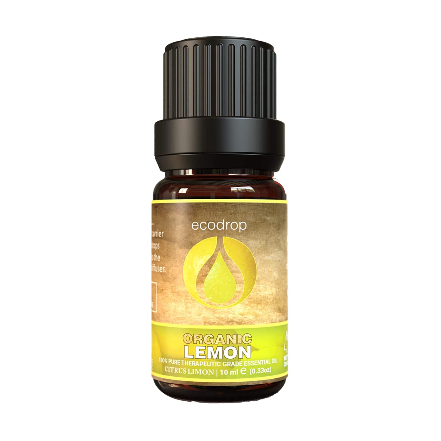 Ecodrop Lemon Essential Oil - 10 ml | 100% Natural & Organic Pure Italian Lemon Oil | Energising Citrus Fragrance | Diffuser, Massage, Aromatherapy, Bath, Soap & Candle Making | Positive Energy