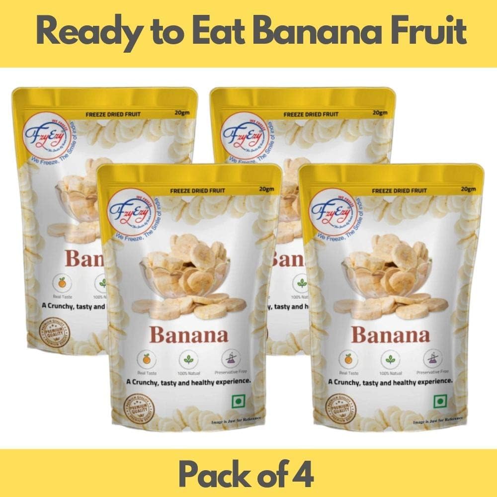 FZYEZY Natural Freeze Dried Banana Fruit for Kids and Adults | Camping Vegan Snacks Dried Healthy Fruit | Survival Food |Freeze-Dried Fruits Slices|Pantry Groceries dehydrated Snacks| 20 gm Pack of 4 | 80 gm