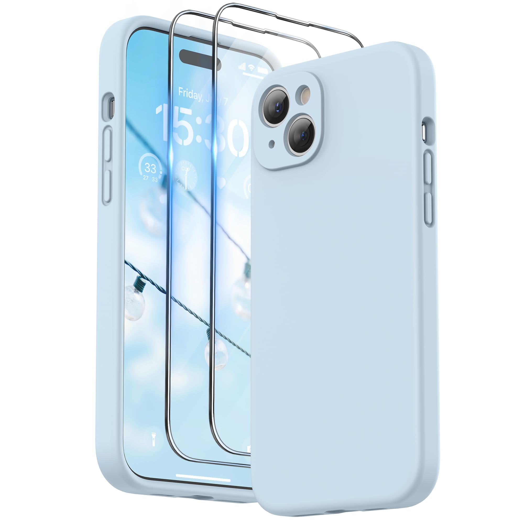 SURPHY Case for iPhone 15 Plus 6.7 inch, Liquid Silicone Protection for Each Lens [2 x Screen Protectors & 1 x Lanyard] Shockproof Cover, Cloud Blue (2023) — image 1