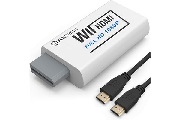 PORTHOLIC Wii to HDMI Converter 1080P for Full HD Device, Wii HDMI Adapter with 3,5mm Audio Jack&HDMI Output Compatible with Wii, Wii U, HDTV, Monitor-Supports All Wii Display Modes 720P, NTS