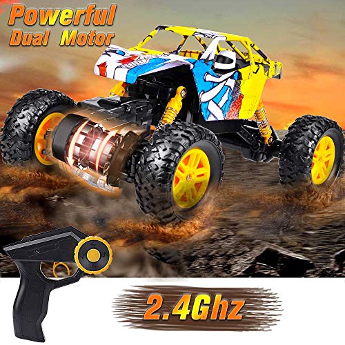 RC Car DOUBLE E 1/18 Remote Control Car 4WD Monster Truck 2.4Ghz with Two Rechargeable Batteries Dual Motors Unique Graffiti Off Road Rock Crawler