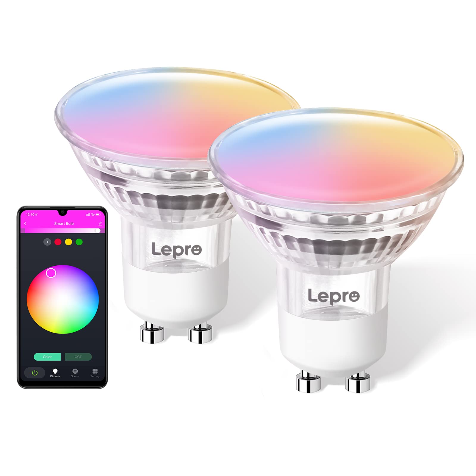 Lepro GU10 Smart Light Bulbs - RGB Color Changing LED Bulb Works with Alexa & Google Assistant (2.4Ghz WiFi Only), Smart Life App, 4.5W Equivalent 50W Halogen Bulb, PAR16 GU10 Standard Base, 2 Pack