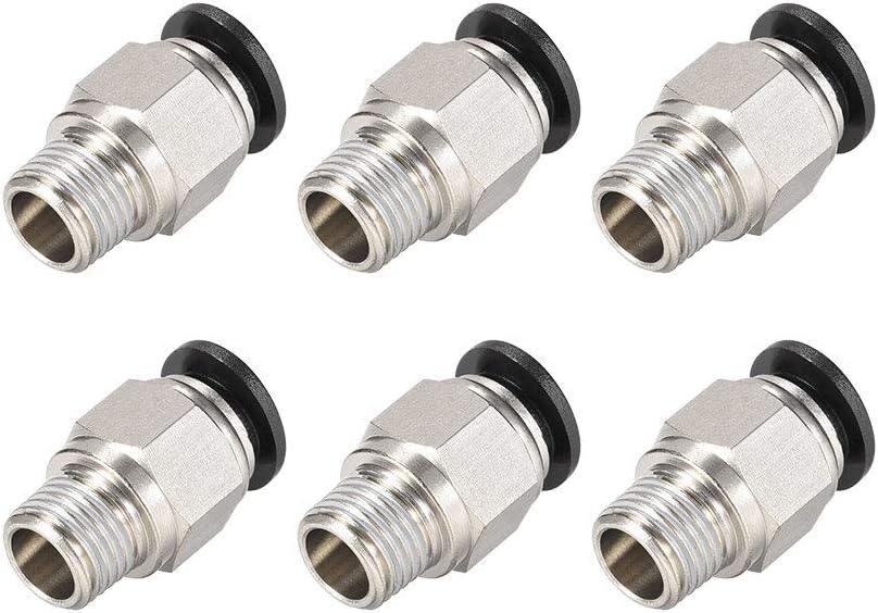sourcing map Straight Pneumatic Push to Quick Connect Fittings 1/4NPT Male x 10mm Tube OD Silver Tone 6pcs