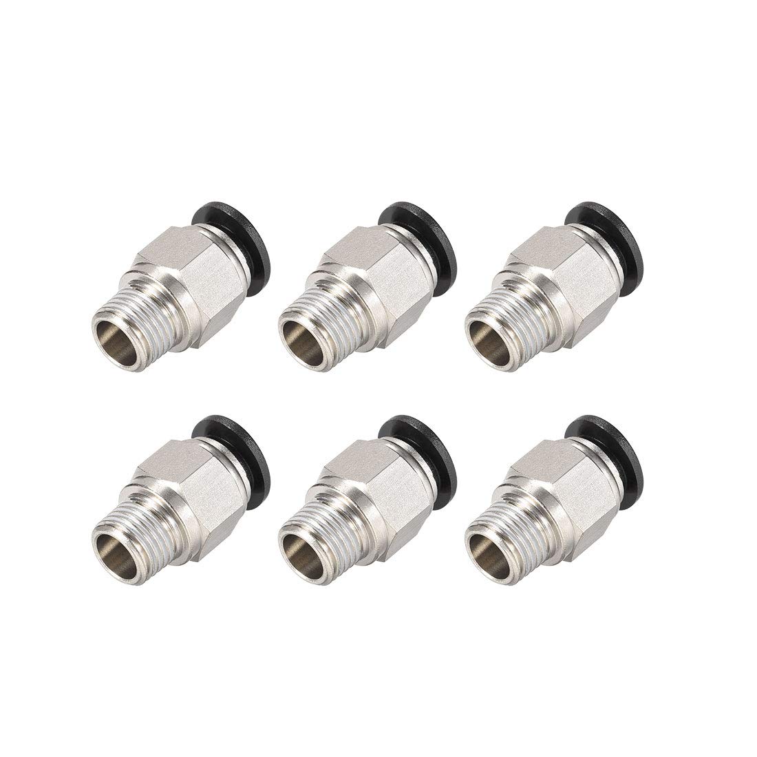 sourcing map Straight Pneumatic Push to Quick Connect Fittings 1/4NPT Male x 10mm Tube OD Silver Tone 6pcs