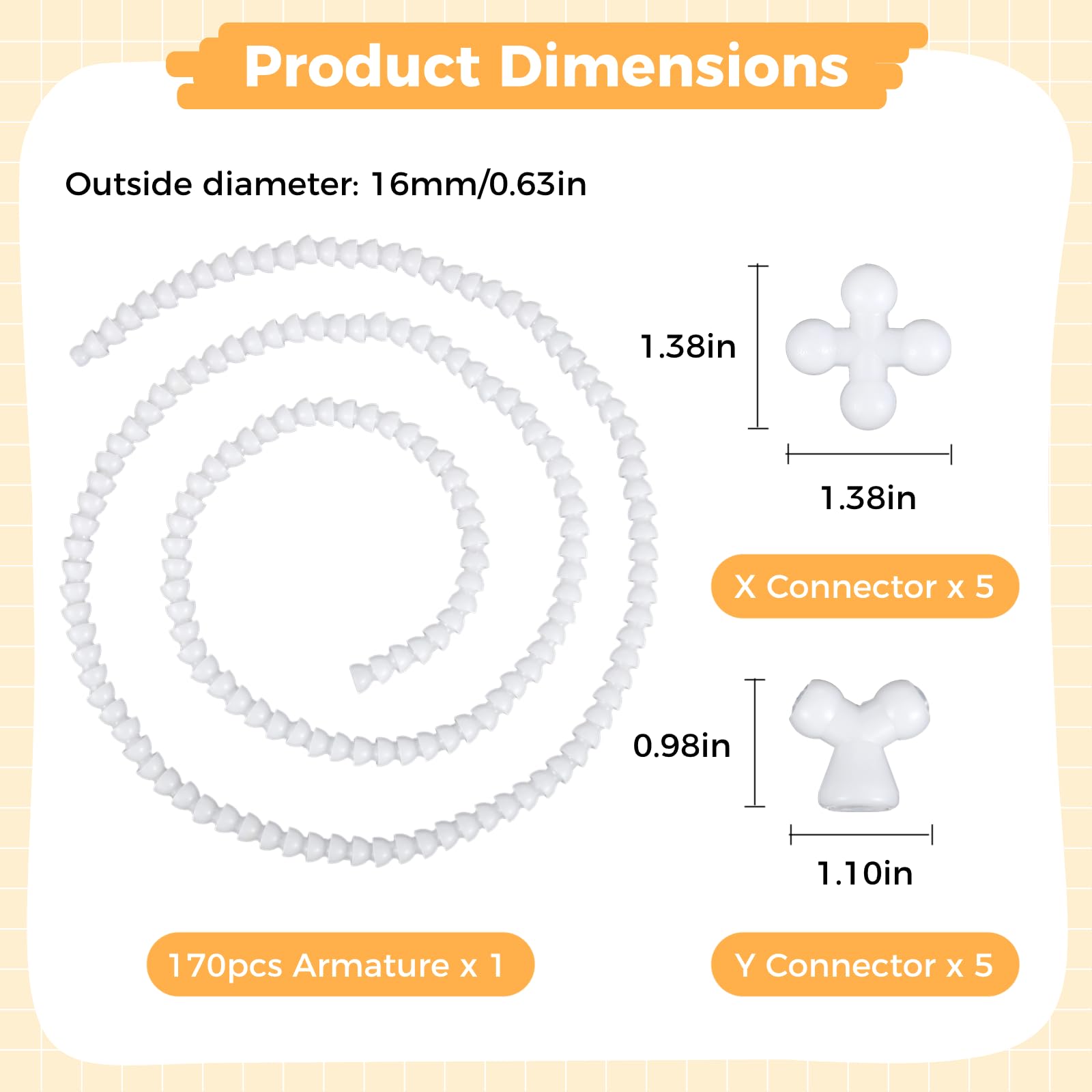 170 Pcs Doll Armature Set with X Y Connectors - Doll Skeleton 16mm Flexible Ball Socket Joints, DIY Plastic Body Model Figure Frame for Stuffed Animals Bear Dolls