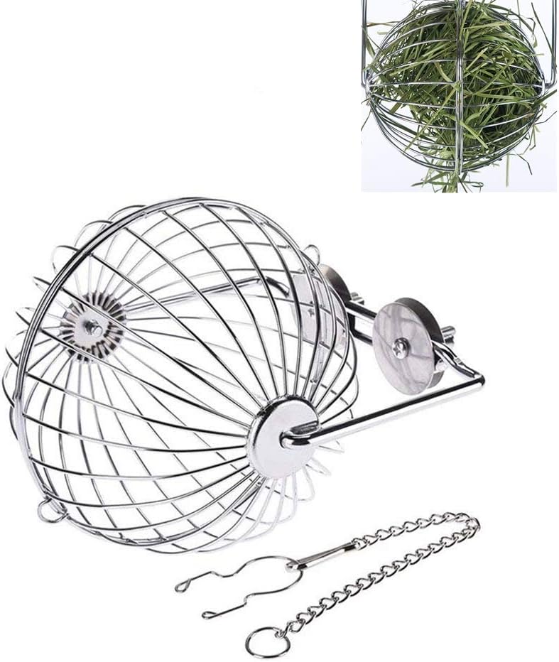 Wontee Rabbit Hay Ball Stainless Steel Hanging Feed Dispenser for Bunny Hamster Guinea Pig Rat Chinchilla