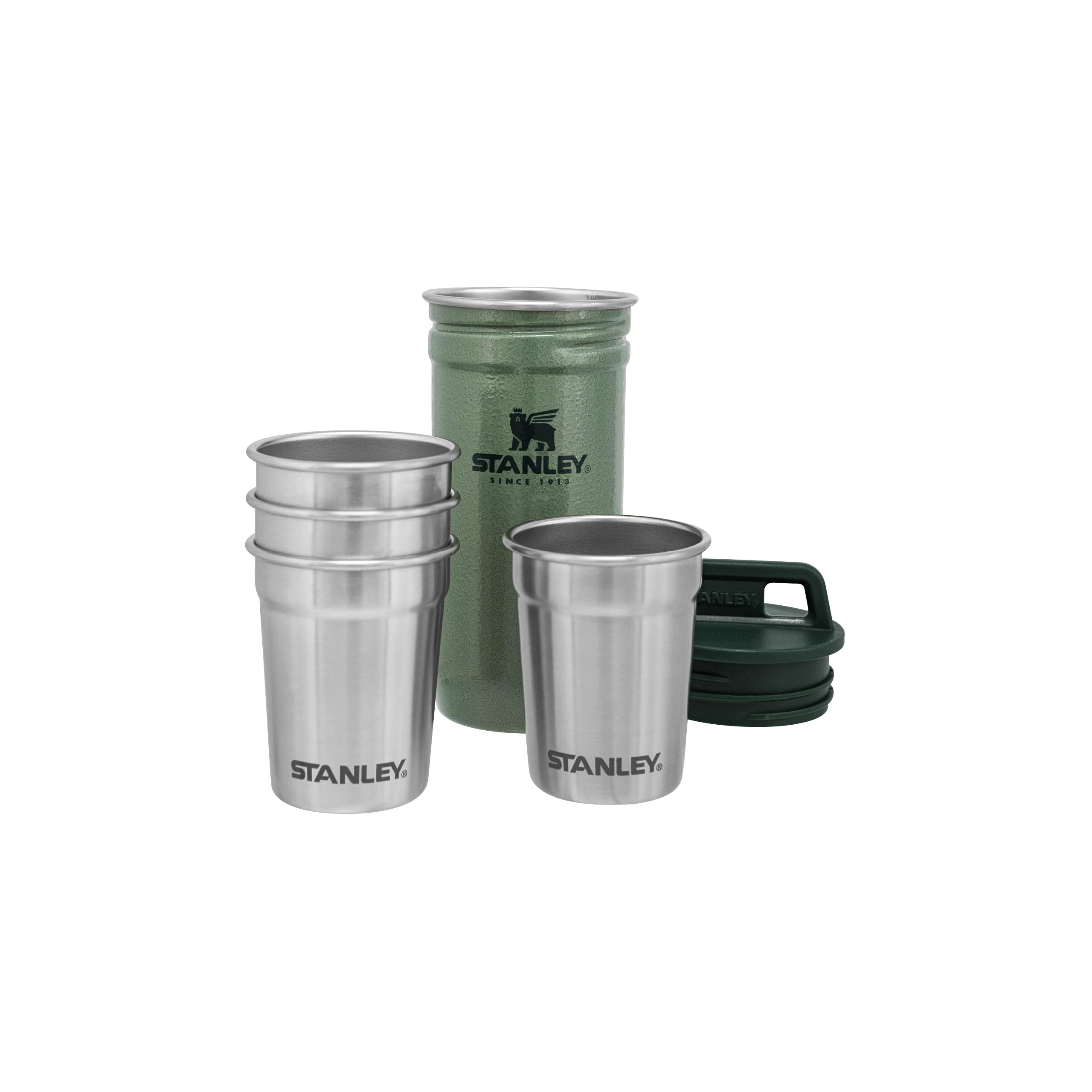STANLEY 1913 Adventure Nesting Shot Glasses Set 0.59ML - BPA-Free Stainless Steel Shot Glasses - Packable Thanks to Nesting System - Dishwasher Safe - Hammertone Green