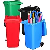 DIYEAH Mini Trash Can Pen Holder with Lid and Wheels for Desk 4Pcs Desk Trash Can Assorted Colors Plastic Desktop Organizer for Home Office Small Item Storage