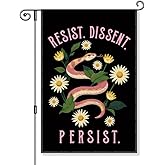Gkodw Resist Dissent Persist Garden Flag, Funny Floral Protest Yard Flags for Outdoors, Human Rights Equality Flag, Feminist Social Justice Yard Sign, Liberal Porch Sign Door Hanger
