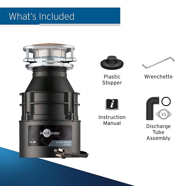 INSINKERATOR BADGER 5 GARBAGE DISPOSAL WITH POWER CORD, STANDARD SERIES 1/2 HP CONTINUOUS FEED FOOD WASTE DISPOSER, BADGER 5 W/C, NO SIZE, BLACK/GRAY