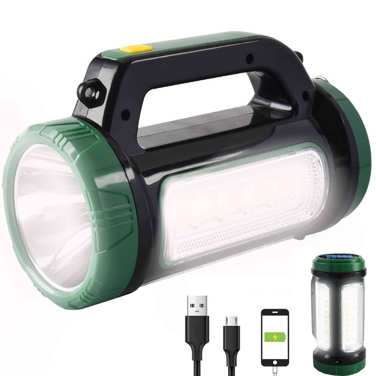 Photo 1 of Solar Rechargeable LED Searchlight Spotlights, Super Bright 10000LM Handheld Spotlight Lantern, Multifunctional LED Lamp Camping Work Light, 6 Light Modes, IPX4 Waterproof