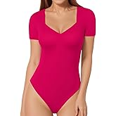 MANGOPOP Deep V Neck Body Suits for Women Short Sleeve Body Suits Sexy Going Out Casual Tops Shirts