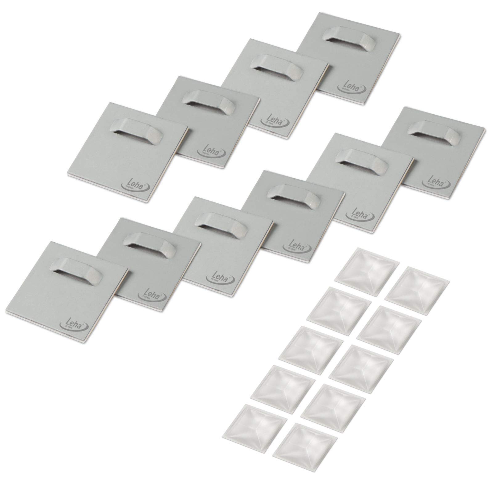 Leha® Self-adhesive adhesive sheet 4.5 x 4.5 cm with eyelet plus spacer, 10 pieces in a set, mirror hanger, hanging plate, adhesive sheet, Dibond hanger