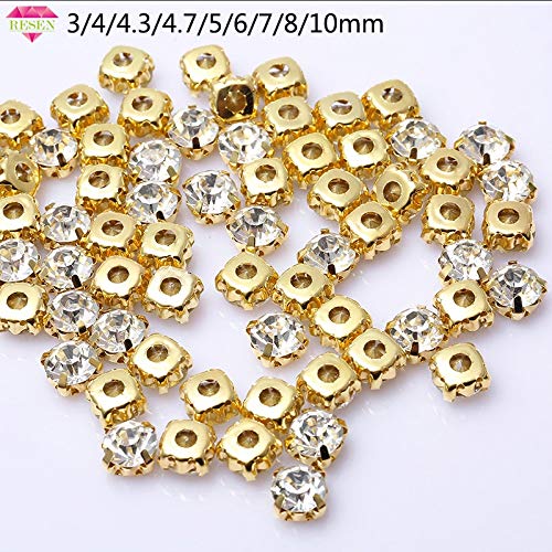 Shoppy Star RESEN Top Quality 3-10mm Crystal Glass Sew On Rhinestones with Gold Claw White Color Gold Base Sewing Stones DIY Decoration: SS50 10MM 100PCS