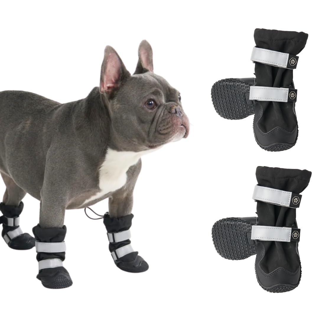 Photo 1 of Spark Paws Water-Resistant Dog Boots for Medium Large Dogs, Anti-Slip Dog Shoe Booties Paw Protector for Rain Snow Hiking Reflective Straps 4PCS - Black, B