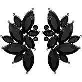 Black Rhinestone Statement Drop Earrings for Women Vintage Fancy Cluster Crystal Pageant Earrings Minimalist CZ Earrings Wedding Prom Accessories