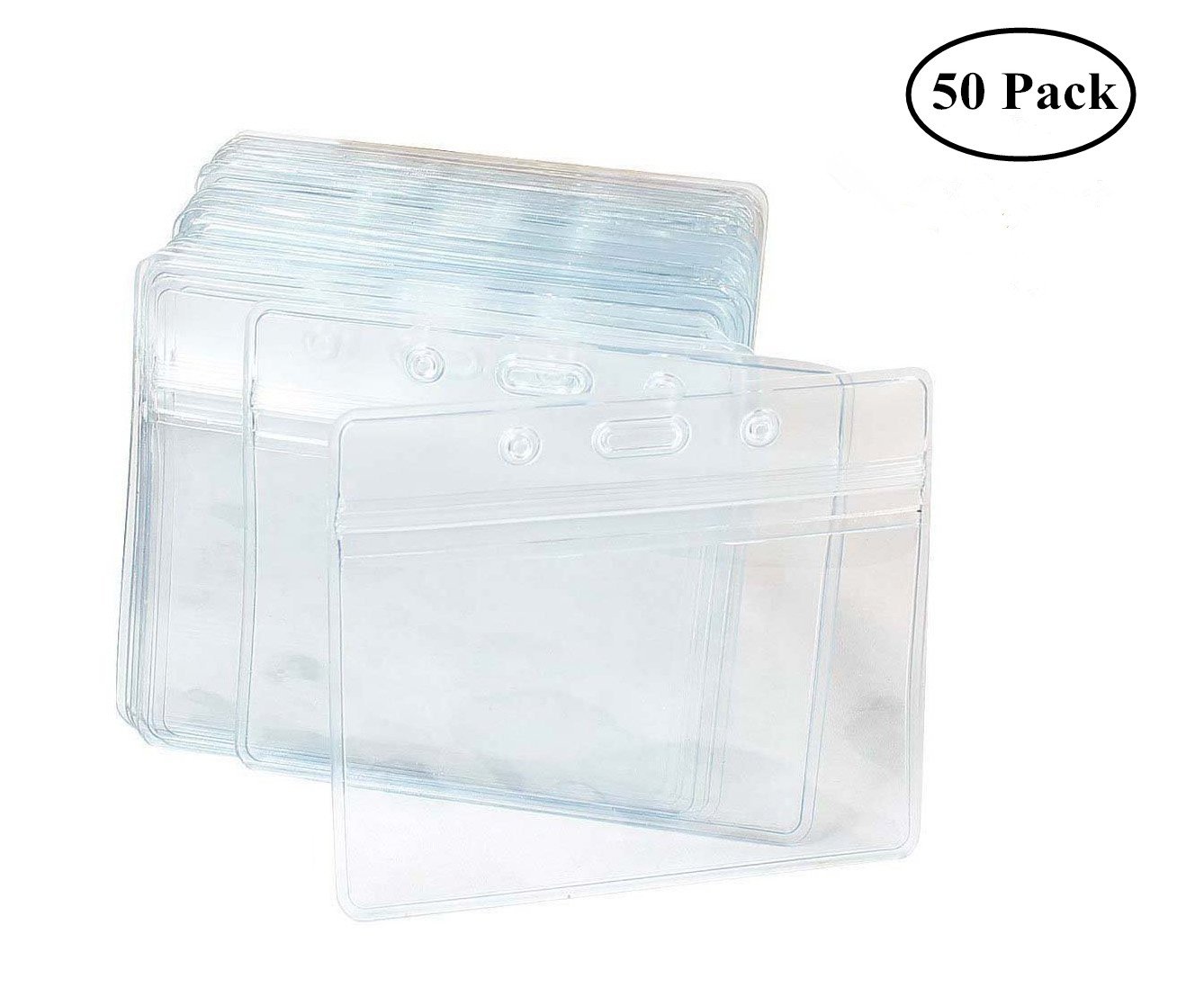 Badge Holder,50 Pack Clear Card Holders Pockets Waterproof Plastic