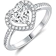 18K White Gold Plated Heart Cubic Zirconia Rings for Women Wedding Promise Engagement Size 5-10