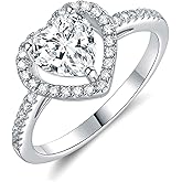 18K White Gold Plated Heart Cubic Zirconia Rings for Women Wedding Promise Engagement Size 5-10